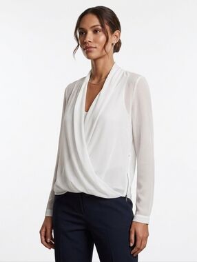 ALL SAINTS ABI Silk Layered Cross Wrap Semi Sheer Blouse Top Size 2 Ethereal